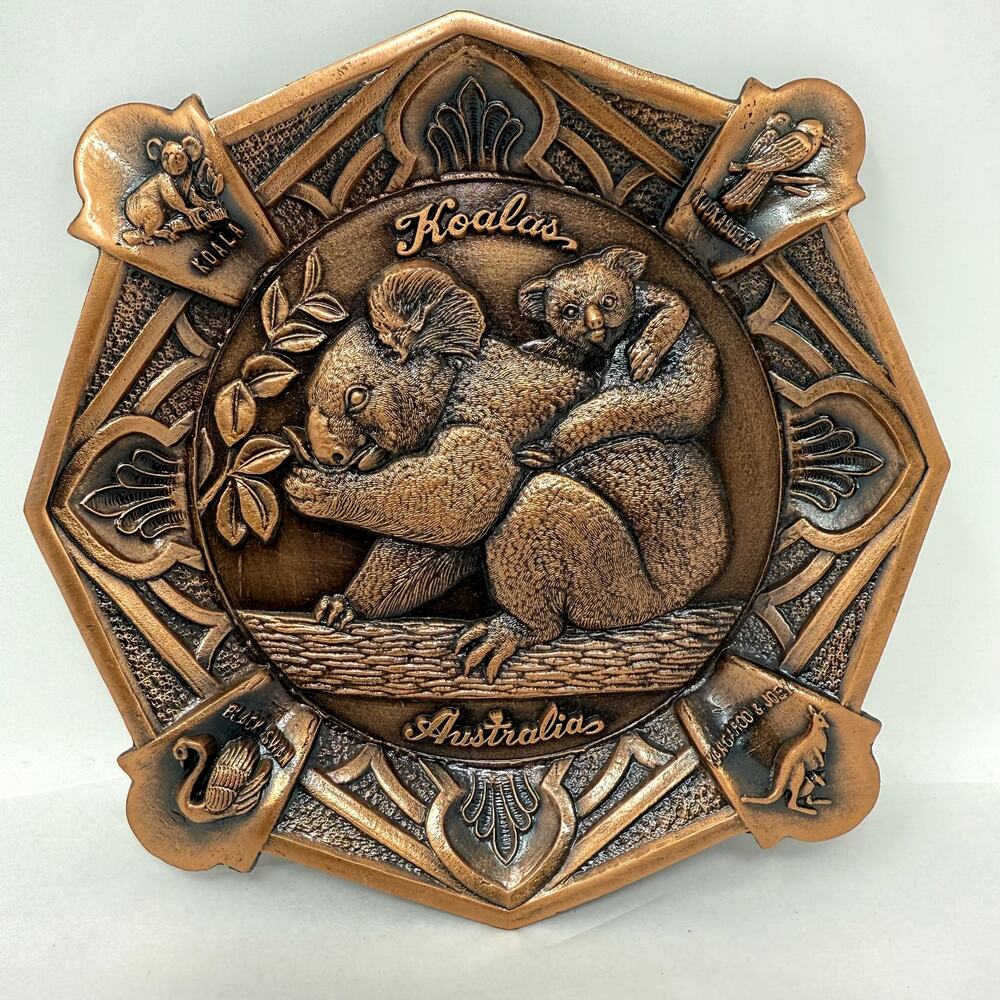 VTG Australia Koala Plate Bronze Tone Metal Wildlife Decor Not Magnetic RARE